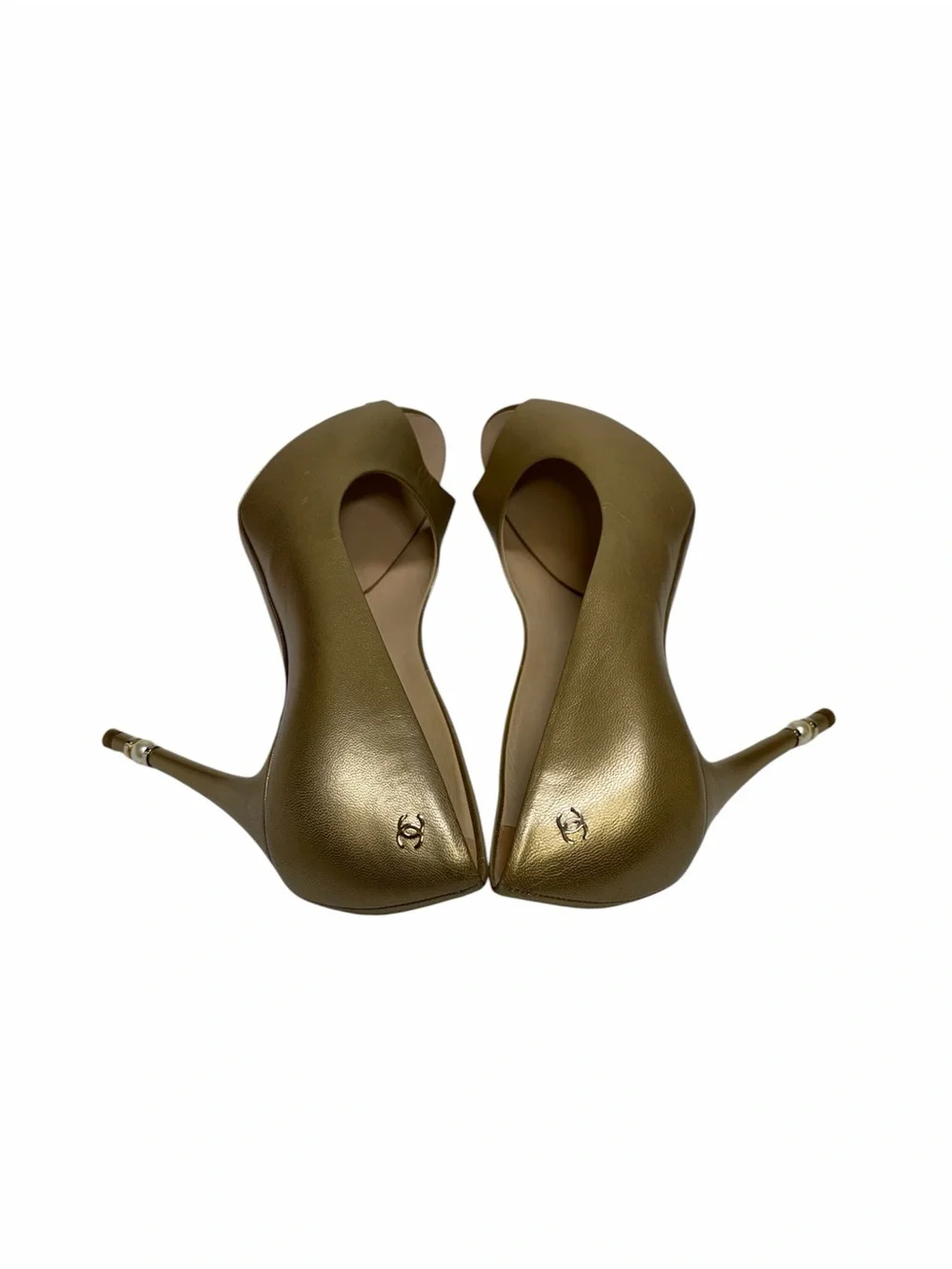 CHANEL Metallic Gold Peep-Toe Stiletto Heels
